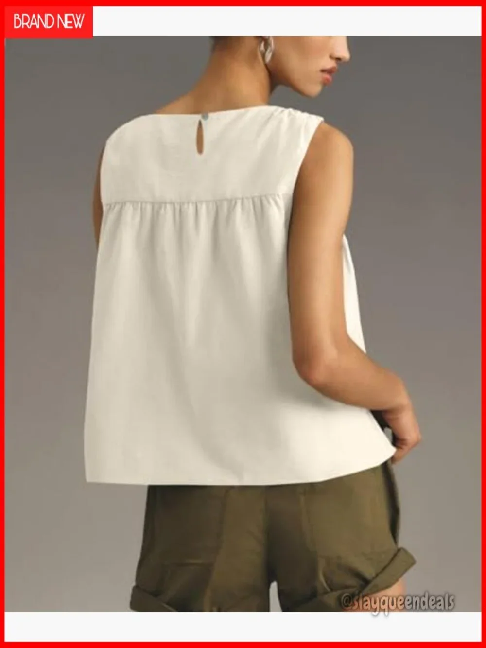 Peplum Babydoll Top Shirred Swing Tank Tops Pleated Flowy Loose Fit Ruffled Vest - Picture 2 of 7
